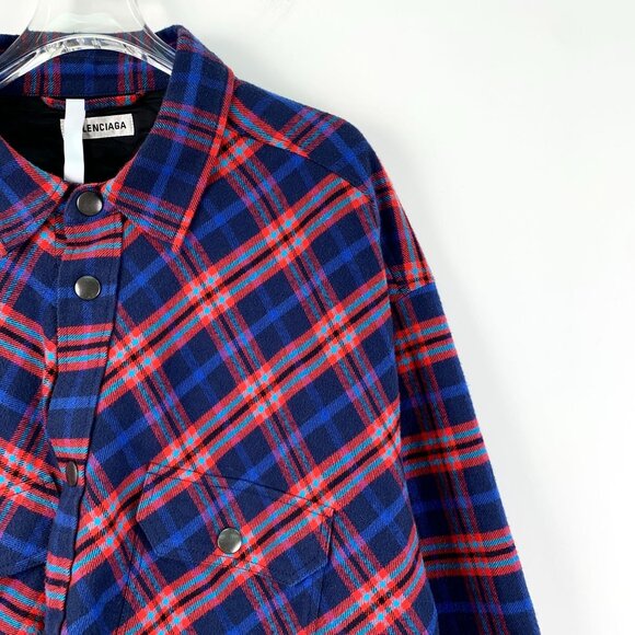 Balenciaga Parisian Checkered Cotton Lapel Long-Sleeved Shirt Jacket XS Size - Picture 6 of 7